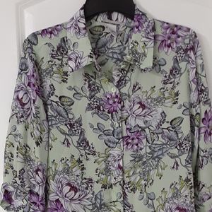Button down mint green floral blouse.
